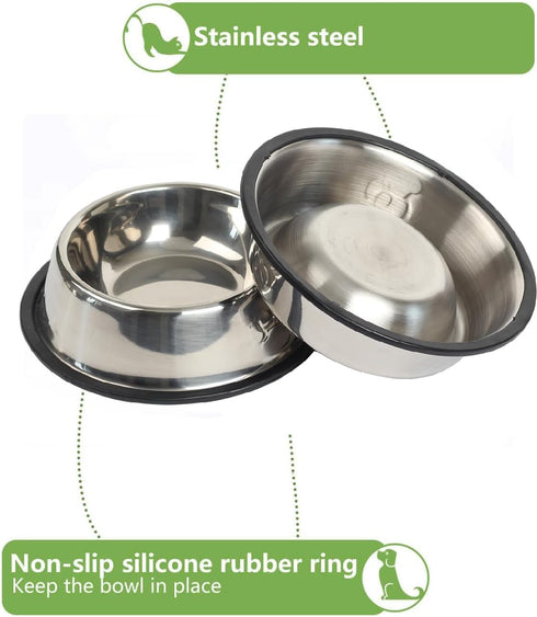 Stainless Steel Cat Bowl, 4 Pack Metal Dog Bowls for Food and Water, Non-Slip Pet Feeding Dish Bowl with Rubber Base for Cats Puppy Small Medium D...