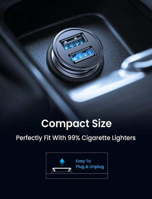 AINOPE 1 Pack Fast Mini Car Charger, 4.8A Metal Car Charger Adapter Flush Fit, Dual Port USB Car Charger Compatible with iPhone 14 13 12 Pro Max 8...