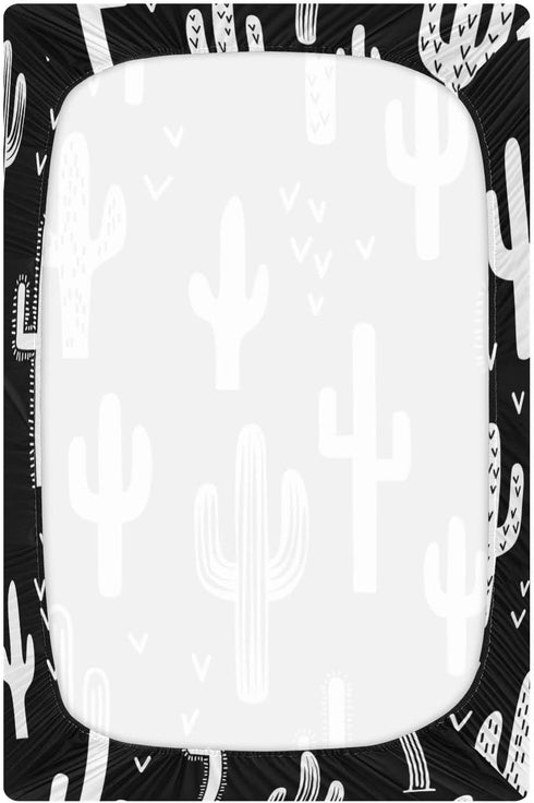 Black and White Cactus Crib Sheets - Stretchy Fitted Crib Sheets for Boys Girls, Unisex Cozy Baby Crib Sheet 28 x 52 x 9 Inches...