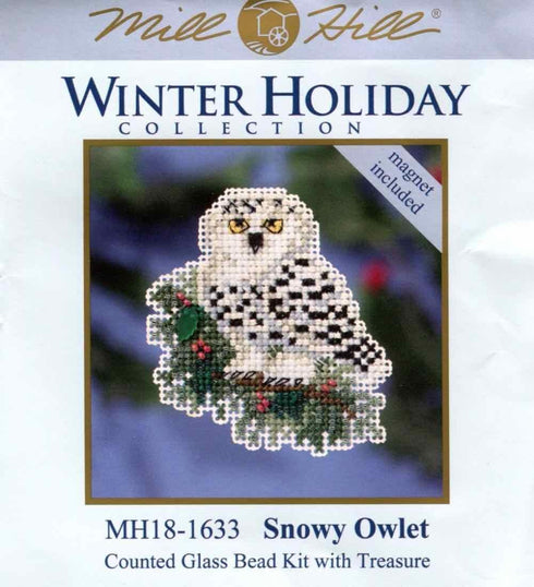 Snowy Owlet Beaded Counted Cross Stitch Christmas Ornament Kit Mill Hill 2016 Winter Holiday MH181633...