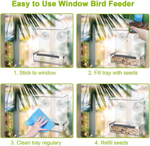 Window Bird Feeder with Strong Suction Cups, Kitchen Window Bird Feeder Acrylic Hanging Bird Feeder Outdoor Suction Bird House for Outside Wild Bi...