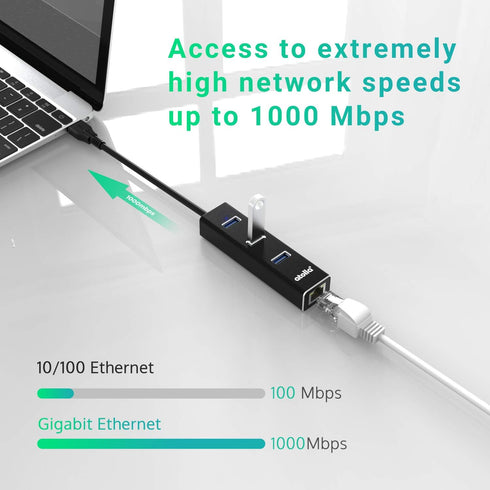 USB to Ethernet Adapter, atolla 3 Ports USB 3.0 Hub with 10/100/1000 Mbps LAN RJ45 Gigabit Network Adapter, Supports Windows 10/8/7, Mac OS, Linux...