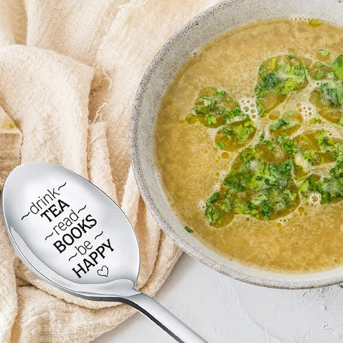 Tea Book Lovers Gifts Spoon for Women Men Drink Tea Read Books Be Happy Spoons for Tea Lover Book Reader Friendship Gifts for Girls Boys Graduatio...