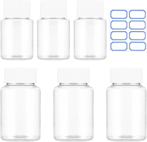 6 Pcs Clear Pill Bottle 30ml/80ml Plastic Medicine Containers Sample Jar with Caps Refillable Tablet Storage Holder Empty Reagent Chemical Organiz...