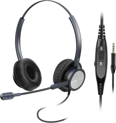 3.5mm Jack Wired Headphones | Noise-Cancelling Mic | Compatible with Laptop, Cellphone, Computer | Ideal for Meeting, Truck Drivers, Conference, D...