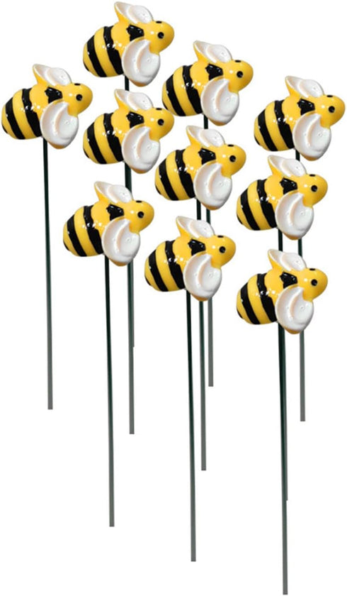 10Pcs Bee Garden Stakes Decor Metal Yard Art Ornaments Front Yard Art Stick Floral Picks Spring Summer Resin Bumble Bees Garden Stakes Outdoor Law...