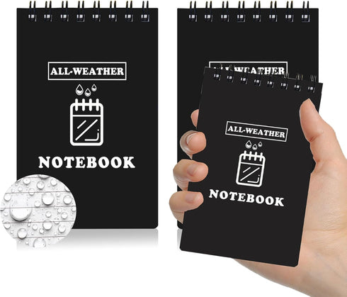 WAFJAMF Waterproof Notebook, 3" x 5" All Weather Pocket Notepad, Small Top Spiral Memo Notebook with 80 Waterproof Lined Pages for Outdoor Activit...