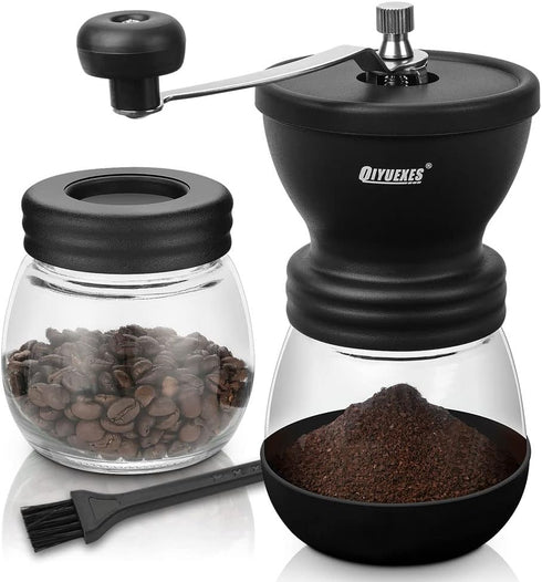Manual Coffee Grinder with Burr, Coffee Bean Grinder for Espresso, French Press, Cold Brew, Includes 2 Glass Jars (11oz Each) and Brush, Hand coff...