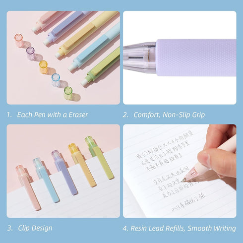 Kaco Mechanical Pencil Set, 5 Pieces Cute Pastel Pencils 0.5mm with 5 Tube HB Lead Refills (5 Pieces - 5 Mixed Color)...