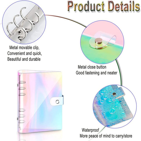A6 Rainbow Soft PVC Notebook Cover, Refillable Paper PVC Binder, Loose Leaf Personal Planner Binder(A6,R)...
