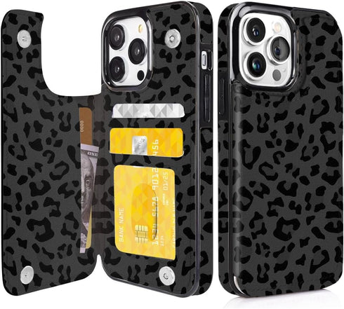 Leather Flip Case Wallet Compatible with iPhone 12 Pro/12 6.1" Card Holder Slim Sleeve Wallet with Card Slots Shockproof Protective Shell Case (Bl...