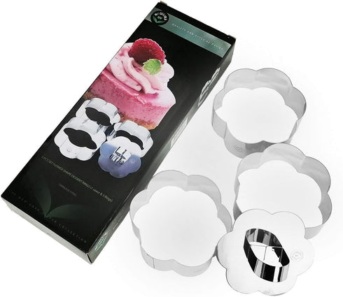 NEWLINE NY Stainless Steel Dessert Rings (4 Pcs) Flower Shape Molded Appetizers Salads Pastries Mousse Molding Layering Cutter...