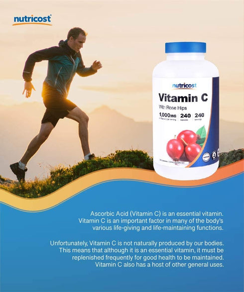 Nutricost Vitamin C with Rose Hips 1025mg, 240 Capsules - Vitamin C 1,000mg, Rose hips 25mg, Premium, Non-GMO, Gluten Free Supplement...