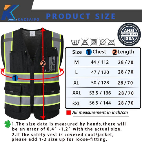 High Visibility Safety Vest for Men Women with 9 Pockets and Zipper Front Reflective Mesh Safety Work Vest Hi Vis Construction Vest Meets ANSI/ISE...