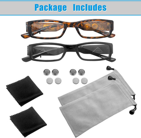2 Pcs Reading Glasses with Lights Led Readers Fashion Glasses for Reading for Men Women Lighted Magnifier Nighttime Reader Compact Full Frame Eyew...