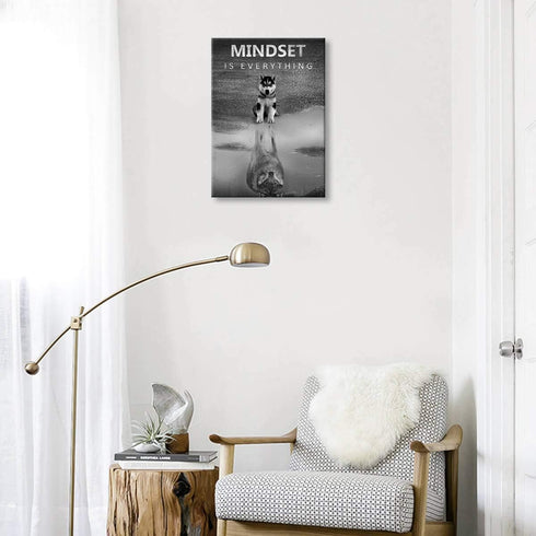 Modern Motivational Bedroom, Mindset is Everything Inspirational Wall Art for Office Wolf Motto Artwork Wall Decor Black and White Canvas Framed 1...
