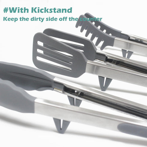 Tongs for Cooking, 12" Kitchen Tongs with Silicone Tips, Food Grade Serving Tongs Set of 3, Grey...