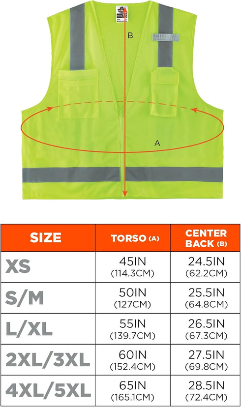 Ergodyne Unisex - Class 2 Economy Surveyors Vest Zipper, Lime, Large-X-Large US...