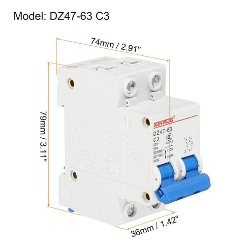 Miniature Circuit Breaker Low-voltage 2 Poles 3A 230/400V for Household Circuit Breaker Overload Protection...