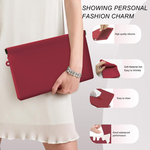 Silicone Cosmetic Bag, Silicone Makeup Bag, Waterproof Zipperless Self-Sealing Portable Travel Cosmetic Bag, Toiletries Bag, for Cosmetics Organiz...