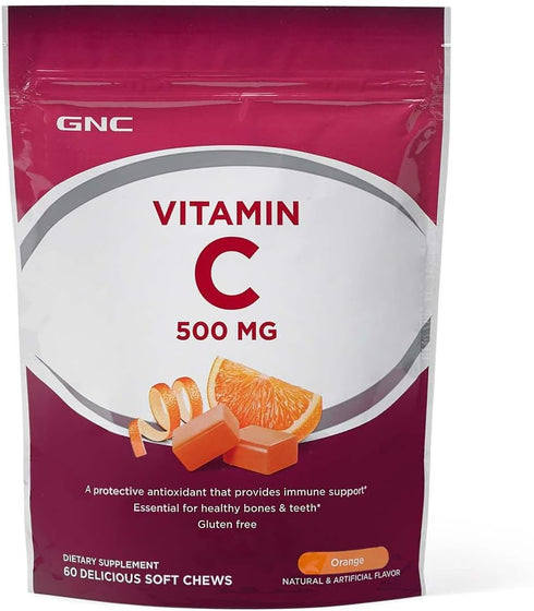 GNC Vitamin C Soft Chews 500mg, Orange, 60 Chews, Supports Natural Resistance...
