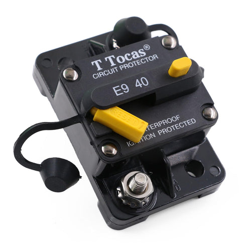 E9 40 Amp Circuit Breakers with Manual Reset | 12V - 72V DC IP67 Waterproof Protection | UL Certified Surface-Mount Switchable 40A...