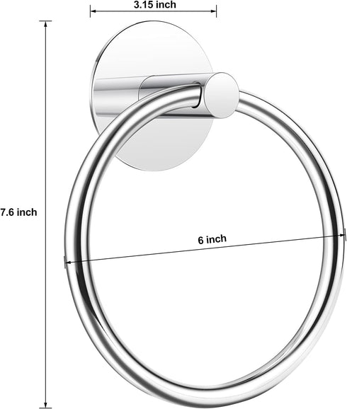 No Drilling 3M Self Adhesive Towel Ring with Extra Strong Nail-Free Glue, Stainless Steel Towel Holder, Bathroom and Kitchen Towel Rack (Chrome)...