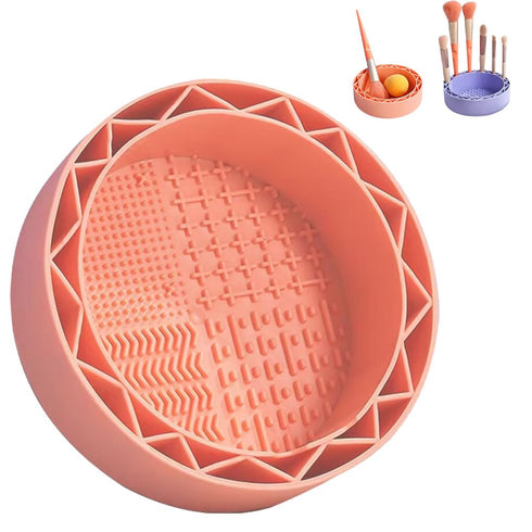 3 in-1 Makeup Brush Cleaner, Sillicon Brushes Cleaning Mat Brush Holder Bowl Prtable Cleaning Tool(Orange)...