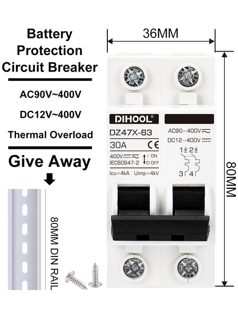 30 Amp 12V-400V AC DC Miniature Circuit Breakers (10A 15A 20A 25A 40A 50A 60A Optional) for Solar Panel PV System - Disconnect Switch, AC 110V DIN...