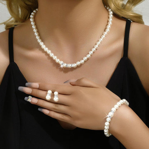 Unicra Pearl Bridal Wedding Jewelry Sets Silver Bride Necklace Earrings Bracelet Set 1920s Gatsby Costume Jewelry Accessories for Women and Brides...