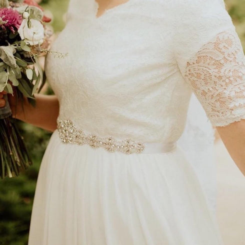 Pardecor Rhinestone Applique Crystal Belt Women Dress Wedding Crystal Trim Silver Rhinestones Trims Sash Wedding Belt for Bridal Dress Evening Dre...