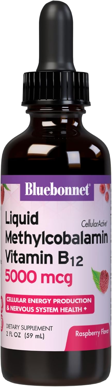 Bluebonnet Liquid Methylcobalamin Vitamin B12 5000 mcg Active Coenzyme Form of Vitamin B 12 Liquid Drops Energy Supplement for Women & Men - Vegan...