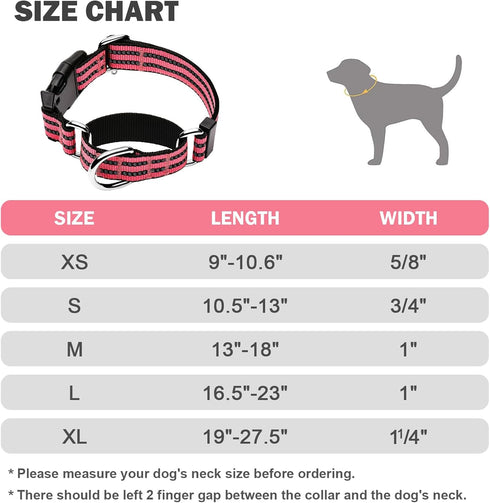 Martingale Dog Collars Reflective Nylon Dog Collar with Quick Release Buckle Adjustable Training No Slip Dog Collar (Large, Cherry Pink)...