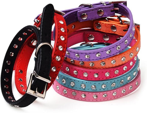 Dogs Kingdom 10 "-16.5" Total Length Suede Skin Jeweled Rhinestones Pet Dog Collar Sparkly Crystal Diamonds Studded Leather Puppy Dog Cat Collar P...