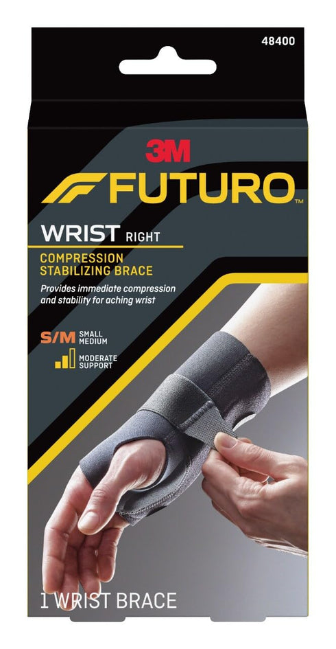 FUTURO Compression Stabilizing Wrist Brace, Right Hand, Small/Medium Size, Provides Support to Injured Wrists, Easy-to-Use Design, Three Straps Pr...