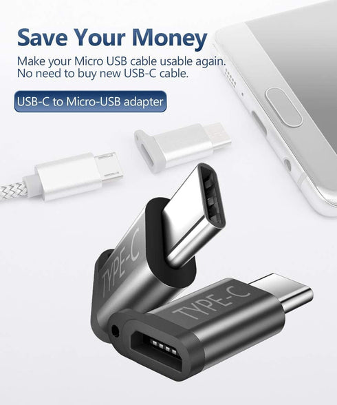 JSAUX Micro USB (Female) to USB C Adapter 4-Pack, Aluminum USB Type C Adapter with Keychain Fast Charging Compatible with Samsung Galaxy S10 S9 S8...