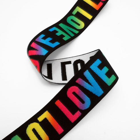 4-Yards 1-1/2" Love Elastic Stretch Ribbon Trim for Stretch Elastic Band, Headband, Hand Band and Waist Belt (Rainbow/Black), TR-11609...