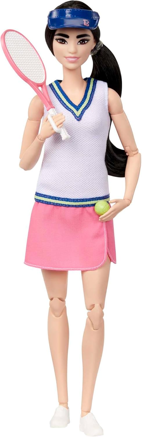 Barbie Careers Fashion Doll & Accessories, Made to Move Tennis Player Wearing Removable Outfit with Racket & Ball, 22 Bendable Joints...