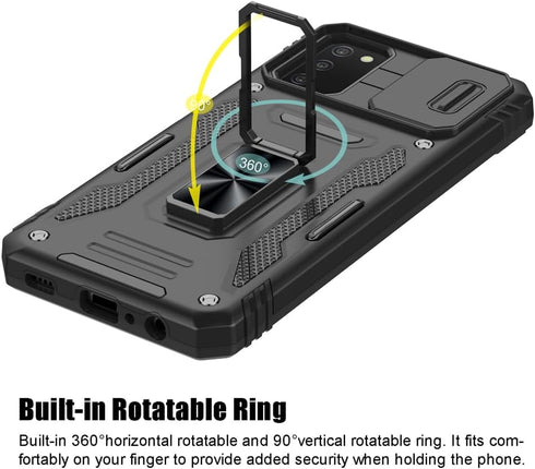 for Samsung Galaxy A03S Case, Shockproof Phone Case & Sliding Camera Cover & Ring Holder Kickstand with Screen Protector for Samsung Galaxy A03S (...