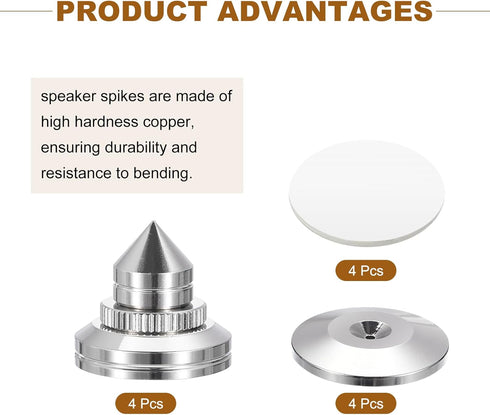 MECCANIXITY 4pcs Silver Speaker Spike Kit Shockproof Adjustable Copper Speaker Spike Isolation with Speaker Spikes Pads Mat,Double-Sided Adhesive ...