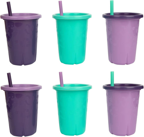 The First Years GreenGrown Reusable Spill-Proof Straw Cups – Toddler Straw Cup – 6 Pack – Purple/Teal...