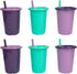 The First Years GreenGrown Reusable Spill-Proof Straw Cups – Toddler Straw Cup – 6 Pack – Purple/Teal...