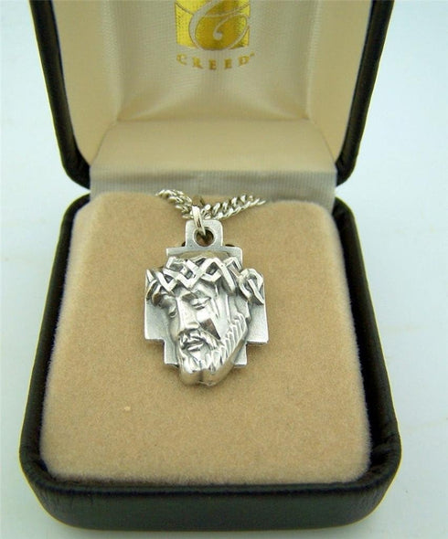 CB Silver Toned Base Crown of Thorns Head of Jesus Christ Cross Medal, 1 Inch...