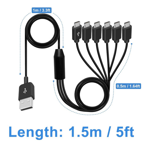 Poyiccot Micro USB Splitter Cable, Multi Micro USB Charging Cable, 6 in 1 Micro USB Charger Cable, USB 2.0 Type A Male to 6 Micro USB Male Y Split...