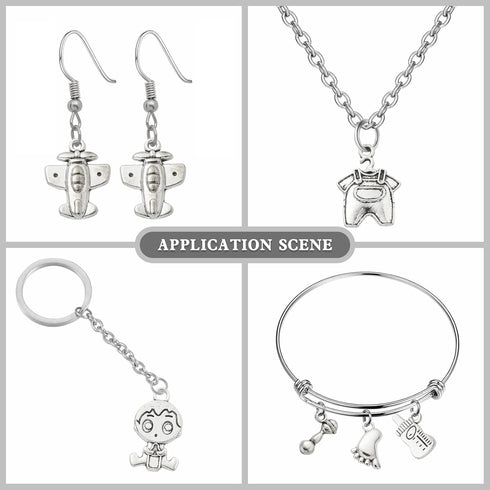 Ipotkitt 100 Pcs 10 Styles Antique Style Cartoon Charms Baby Boy Charms Baby Themed Puzzle Plane Charms for Baby Shower DIY Jewelry Making Supplie...