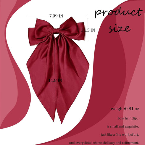Hair Bows for Women Satin Silk Hair Bow Hair Ribbons Oversized Long Tail Bow Hair Clips Large Hair Ribbon Barrettes Metal Clips Bowknot Cute Girls...