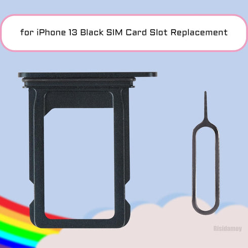 for iPhone 13 Black SIM Card Slot Replacement Single SIM Version Card Tray Holder Adapter with Waterproof Rubber Ring Repair Tool Fix Kit SIM Ejec...