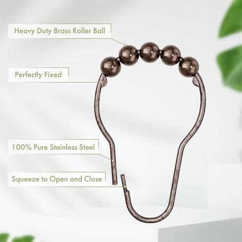 Amazer Shower Curtain Hooks, Decorative Bronze Shower Curtain Hooks,Stainless Steel Rust-Resistant Shower Hooks for Curtains-Set of 12...