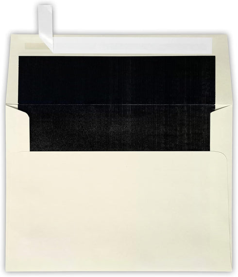 LUXPaper A7 Foil Lined Invitation Envelopes | Peel & Press | 5 1/4" x 7 1/4" | Natural w/Black LUX Lining | 70lb. Text | 50 Qty...