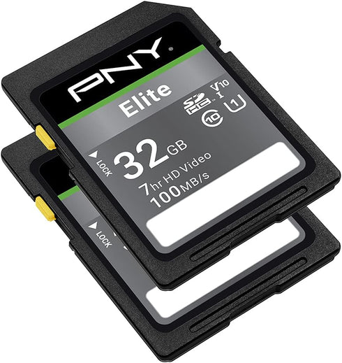 PNY 32GB Elite Class 10 U1 V10 SDHC Flash Memory Card 2-Pack - 100MB/s, Class 10, U1, V10, Full HD, UHS-I, Full Size SD...